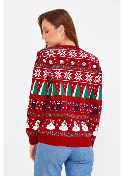 Kadın Kırmızı-Yeşil-Beyaz Cristmas Yılbaşı Kazağı modelleri