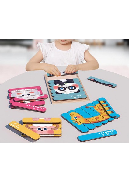 64PCS 8 Desenler Ahşap Bulmacalar Hayvan Aracı Erken Eğitim Yapboz Oyuncakları