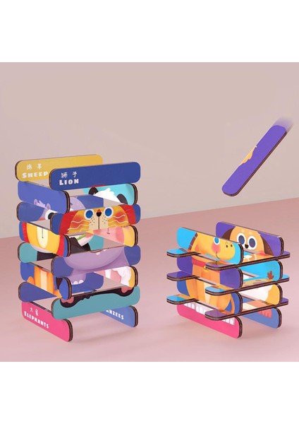 64PCS 8 Desenler Ahşap Bulmacalar Hayvan Aracı Erken Eğitim Yapboz Oyuncakları