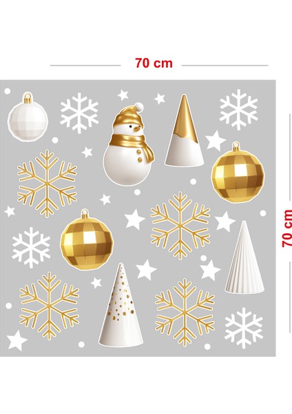 Gold Altın Rengi Balonlar Kar Taneleri Yılbaşı Vitrin Süslemeleri Sticker 70X70 cm modelleri