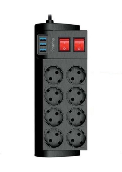 Isıya Dayanıklı Termal Akım Korumalı 2 Metre 16A 4000W 8li Priz ve 3 USB Li Uzatma Kablosu