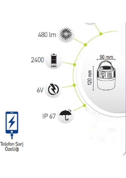 AYT Çözüm 30 W Solar Güneş Enerjili Kamp Lambası 5 Modlu Powerbank Özellikli