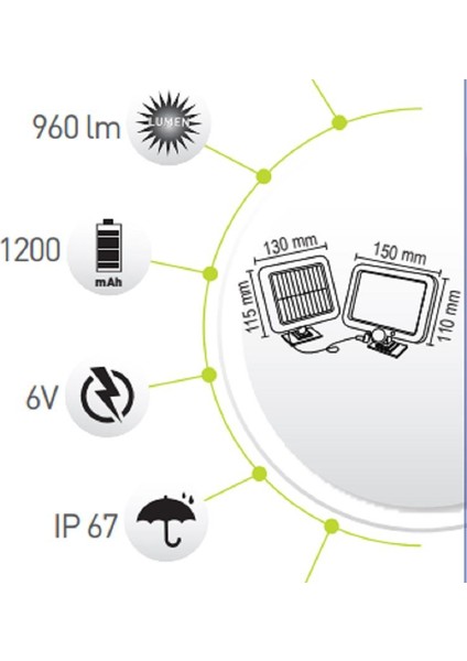 AYT Çözüm 60 W Güneş Enerjili Solar Projektör 5 mt Kablolu