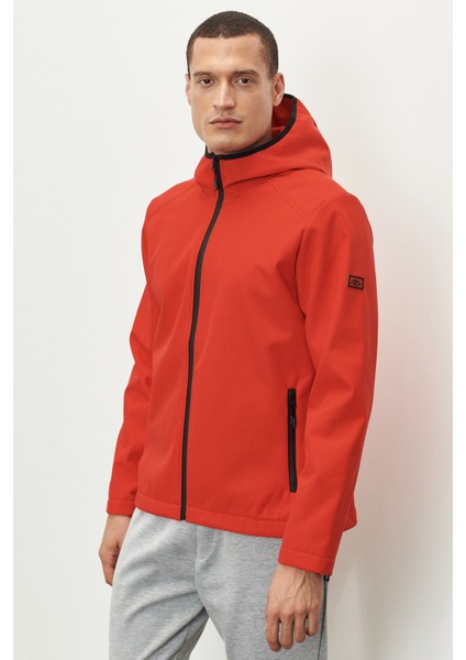 Erkek Kırmızı Standart Fit Normal Kesim Dik Yaka Softshell Mont
