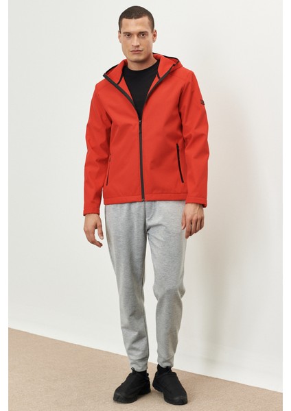 Erkek Kırmızı Standart Fit Normal Kesim Dik Yaka Softshell Mont