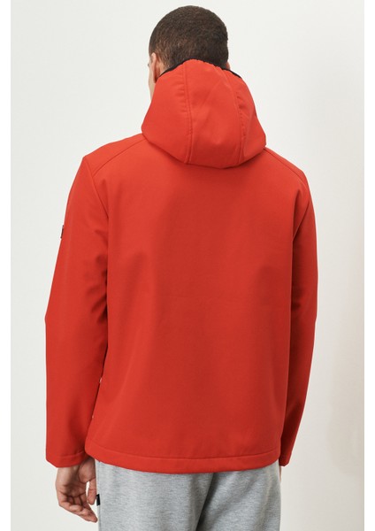 Erkek Kırmızı Standart Fit Normal Kesim Dik Yaka Softshell Mont
