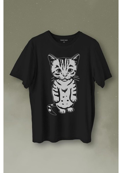 Sevimli Minik Patili Bıyıklı Cat Minnoş Mahçup Üzgün Kedi Baskılı Tişört T-Shirt