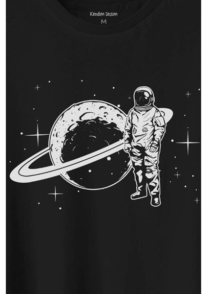 Astronot Satürn Halkaları Uzay Cosmos Galaksi Baskılı Tişört T-Shirt