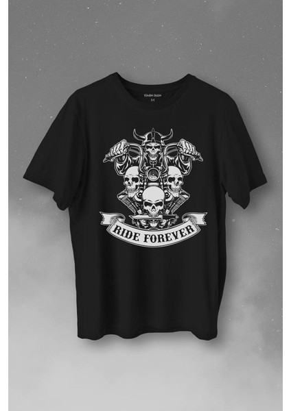 Motorcycle Skull Ride Forever Motosiklet Baskılı Tişört T-Shirt