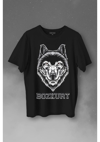 Kırmızı Gözlü Vahşi Kurt Kafası Wolf Head Bozkurt Baskılı Tişört T-Shirt