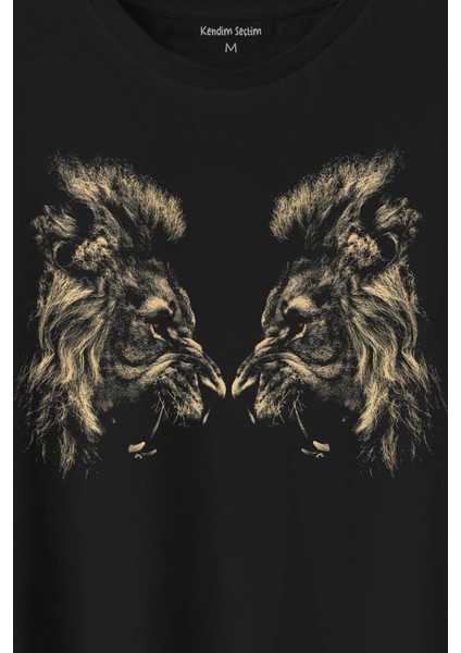 Karşılıklı Kükreyen Aslan Kafaları Lion Head Baskılı Tişört T-Shirt fiyatları