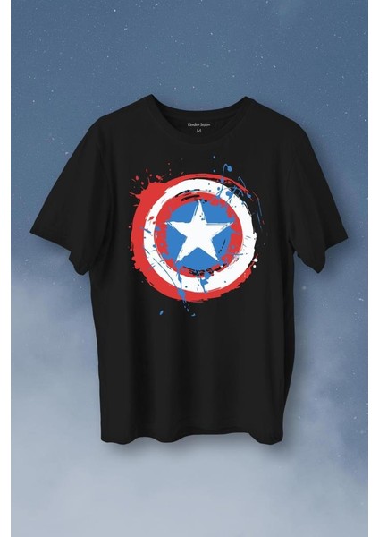 Captain America Kaptan Amerika Kalkan Logo Baskılı Tişört T-Shirt