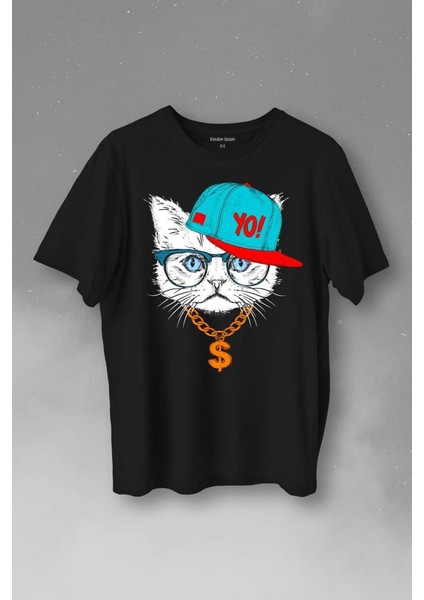 Gözlüklü Kedi Cat Glasses Yo Momy Dolar Baskılı Tişört T-Shirt