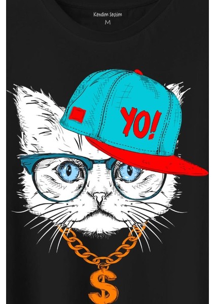 Gözlüklü Kedi Cat Glasses Yo Momy Dolar Baskılı Tişört T-Shirt fiyatları