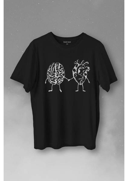 Kalp ve Beyin Aşk Akıl Mantık El Ele Duygusal Zeka Baskılı Tişört T-Shirt