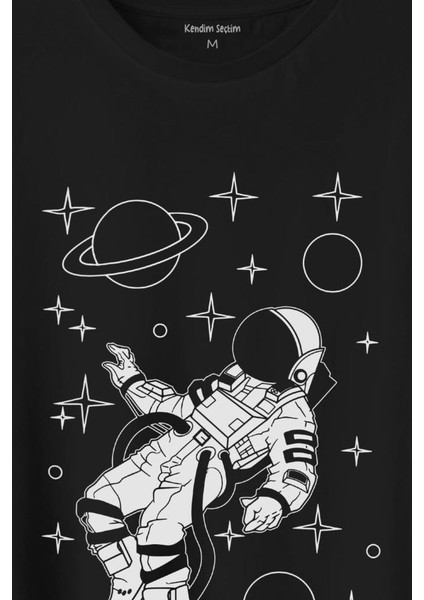 Uzayda Salınan Astronot Silüeti Satürn Gezegeni Baskılı Tişört T-Shirt fiyatları