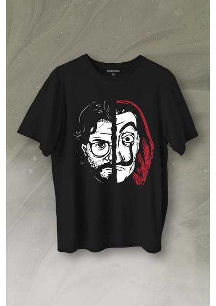 La Casa De Papel Profesör Proffessor Dali Mask Yarım Yüz Half Face Baskılı Tişört T-Shirt