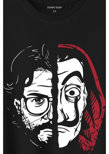 La Casa De Papel Profesör Proffessor Dali Mask Yarım Yüz Half Face Baskılı Tişört T-Shirt fiyatları