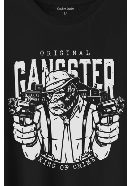 Smoking Gorilla Sigara Içen Katil Maymun Ganster Mafya Baskılı Tişört T-Shirt