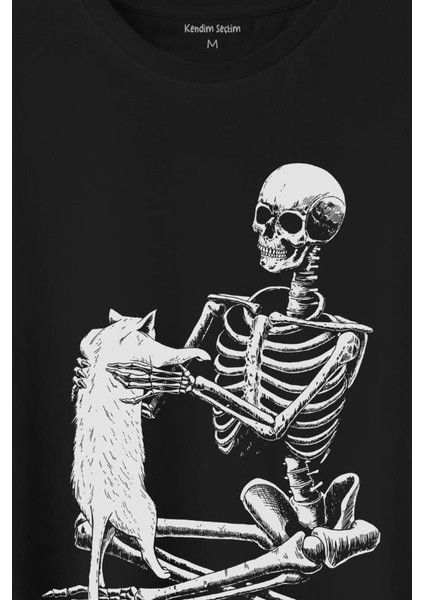Iskelet Ölünceye Kadar Kedi Seveceğim Skeleton Cat Love Baskılı Tişört T-Shirt fiyatları