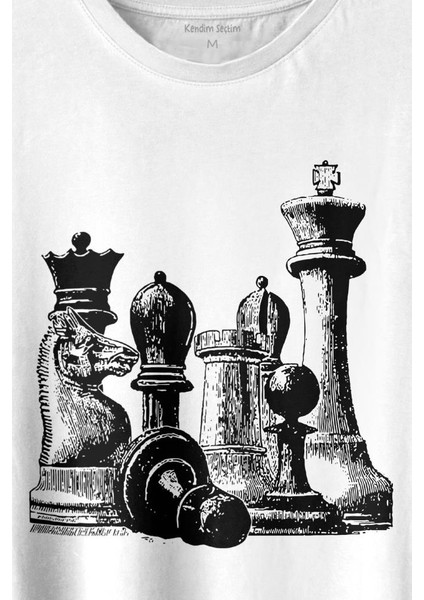 Chess Satranç Taşları Fil At Kale Vezir Santranç Baskılı Tişört T-Shirt Beyaz fiyatları