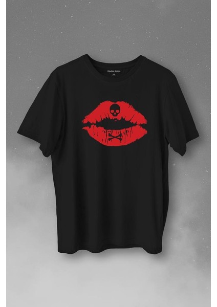 Korsan Skull Kuru Kafa Dudak Öpücük Kiss Me Baskılı Tişört T-Shirt