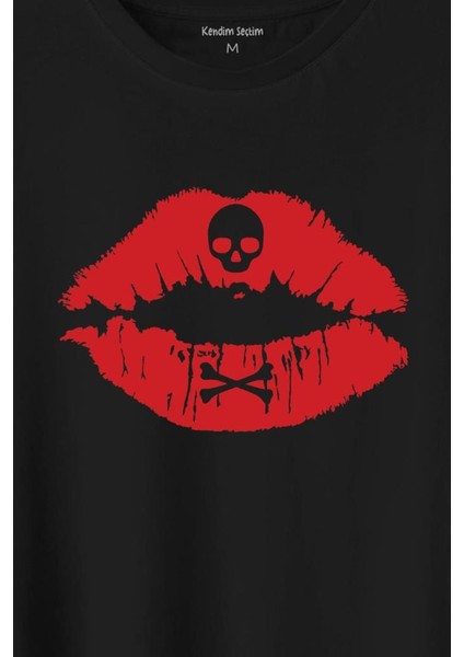 Korsan Skull Kuru Kafa Dudak Öpücük Kiss Me Baskılı Tişört T-Shirt fiyatları