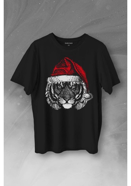 Tiger Wild Cat Kaplan Fesli Noel Şapkalı Yılbaşı Christmas Baskılı Tişört T-Shirt