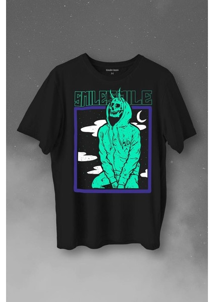 Smile Skull Urban Wear Street Culture Kuru Kafa Y2K Baskılı Tişört T-Shirt