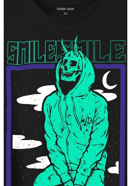 Smile Skull Urban Wear Street Culture Kuru Kafa Y2K Baskılı Tişört T-Shirt