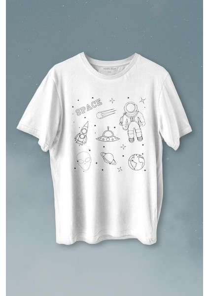 Astronot Uzay Mekiği Space Cosmos Baskılı Tişört T-Shirt