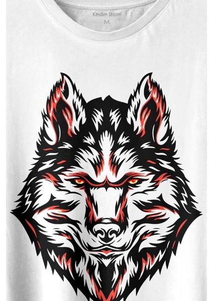 Kurt Kafası Wolf Head Bozkurt Kırmızı Gözlü Baskılı Tişört T-Shirt Beyaz fiyatları