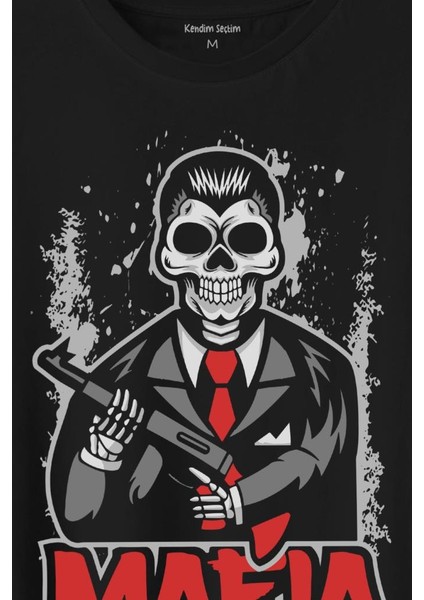 Skull Ganster Mafia Temalı Silahlı Adam Baskılı Tişört T-Shirt fiyatları