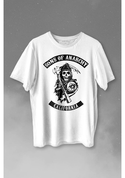 Sons Of Anarchy California Skull Hayalet Baskılı Tişört T-Shirt Beyaz