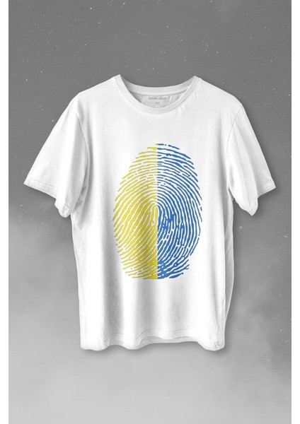 Fenerbahçe Sarı Lacivert Parmak Izi Baskılı Tişört T-Shirt Beyaz