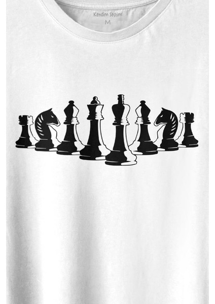 Satranç Taşları Takımı Şah Vezir Fil Kale Santranç Baskılı Tişört T-Shirt Beyaz fiyatları