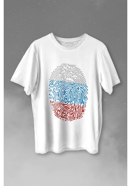 Fransa Bayrağı Damgası Parmak Izi Baskılı Tişört T-Shirt Beyaz