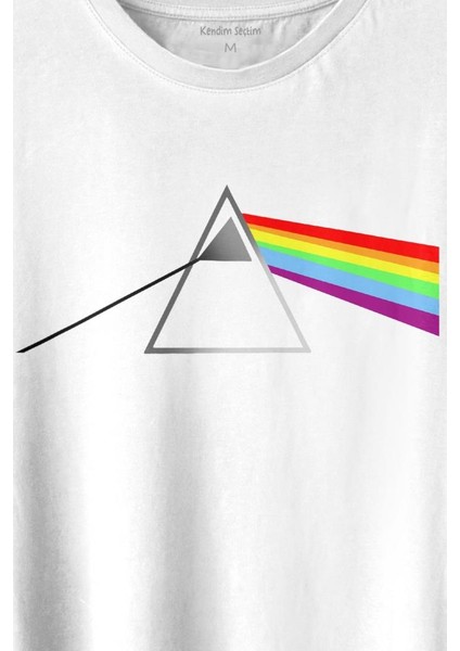 Pink Floyd Prizma Kırılan Işık Tayfı Gök Kuşağı Renkleri Baskılı Tişört T-Shirt Beyaz fiyatları