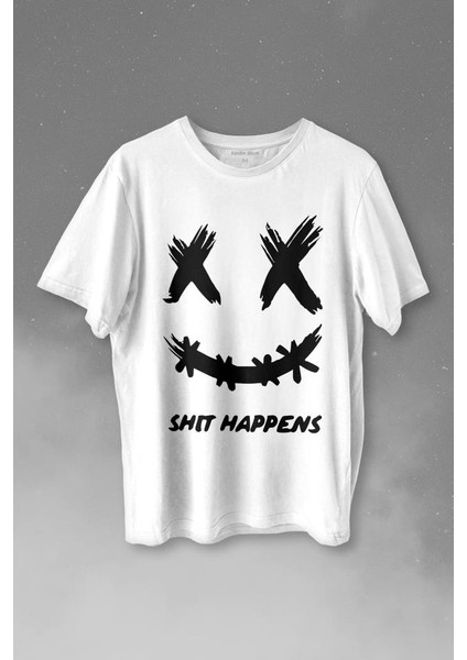 Hip Hop Marshmello Music Shit Happens Baskılı Tişört T-Shirt Beyaz
