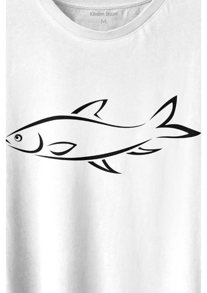 Balık Silüeti Çizimi Fish Vector Baskılı Tişört T-Shirt Beyaz fiyatları