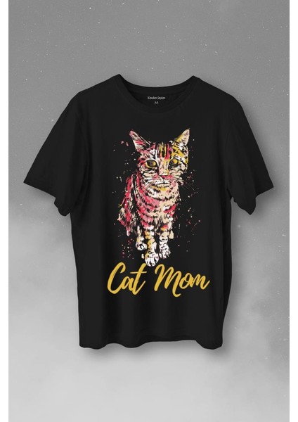 Cat Mom Kedi Mother Annesi Sevimli Masum Rengarenk Kedi Çizim Silüeti Baskılı Tişört T-Shirt