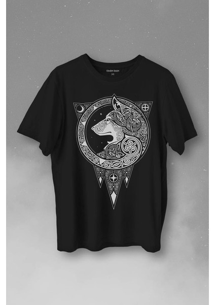 Kurt Işlemeli Dövme Wolf Silüeti Baskılı Tişört T-Shirt