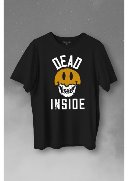 Dead Inside Smiley Skull Smile Gülen Surat Kurukafa Baskılı Tişört T-Shirt