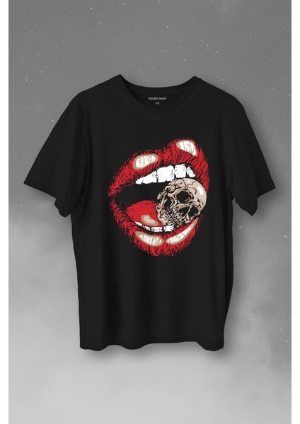 Skull Kuru Kafa Wampir Dudak Kadın Dudağı Baskılı Tişört T-Shirt