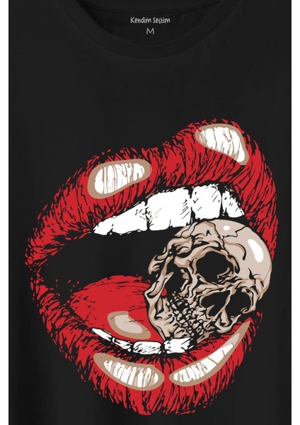Skull Kuru Kafa Wampir Dudak Kadın Dudağı Baskılı Tişört T-Shirt fiyatları