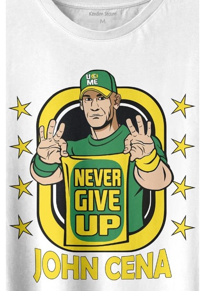 John Cena Wwe Logo Never Give Up Amerikan Güreşi Baskılı Tişört T-Shirt Beyaz fiyatları