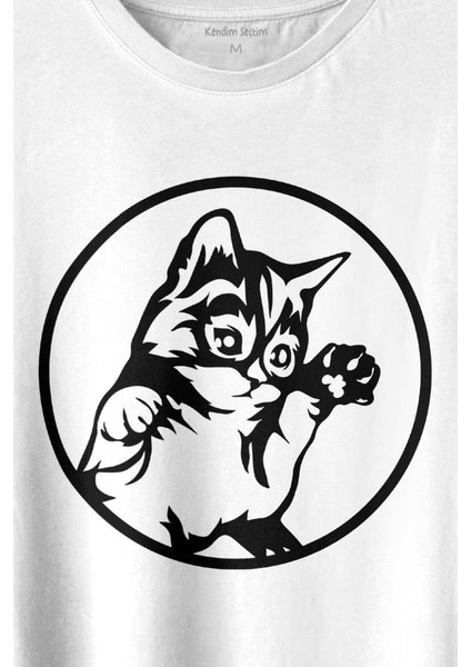 Sevimli Kedi Minik Patili Bıyıklı Cat Minnoş Baskılı Tişört T-Shirt Beyaz fiyatları