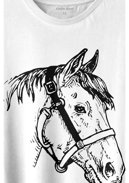 At Portresi Profili Horse Kafası Silüet Baskılı Tişört T-Shirt Beyaz fiyatları