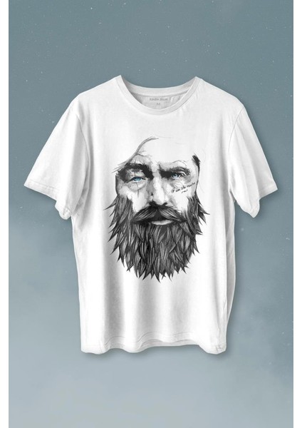 Viking Berber Saç Deseni Hair Design 1902 Baskılı Tişört T-Shirt Beyaz