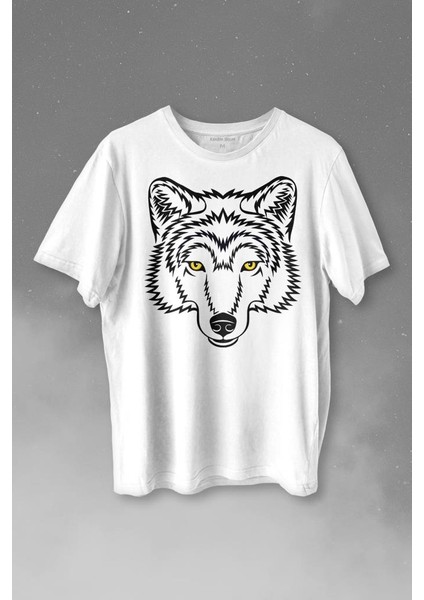 Wolf Head Kurt Silüeti Kafa Bozkurt Baskılı Tişört T-Shirt Beyaz